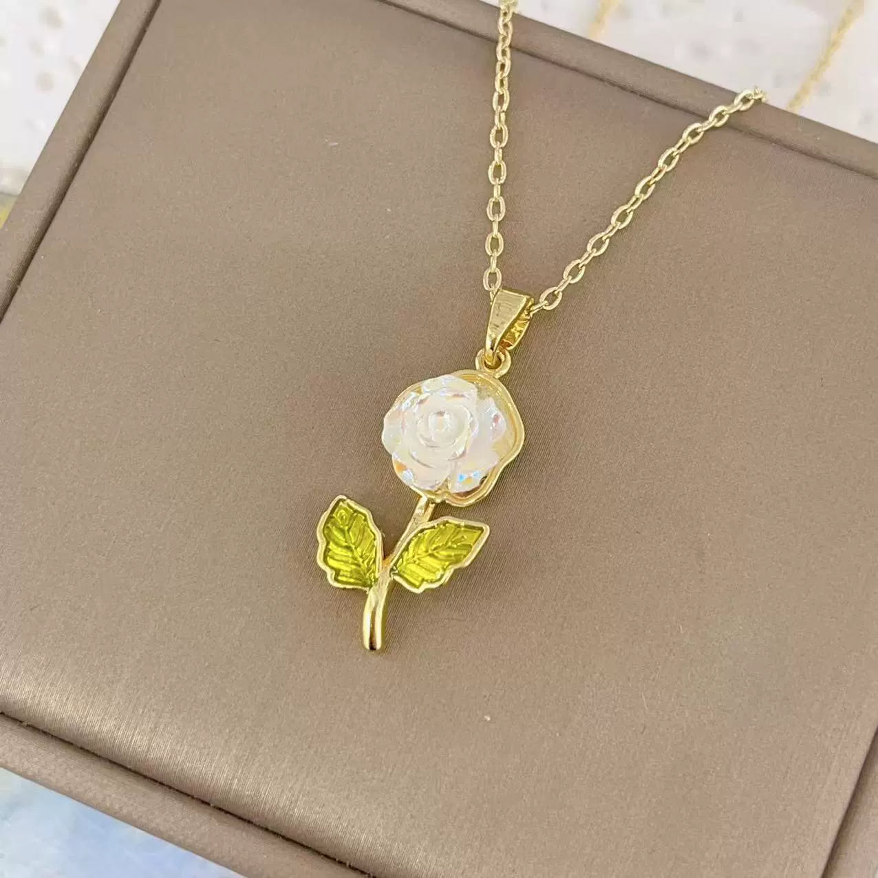Gardenia Flower Pendant Necklace for Women | Gold Plated Clavicle Chain | Elegant Floral Jewelry Gift