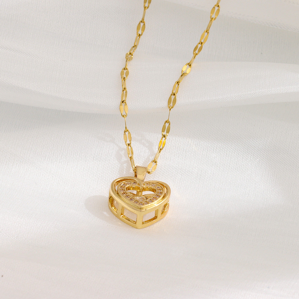 Double-Layer Heart Necklace with Rhinestones | Women's Titanium Steel Pendant