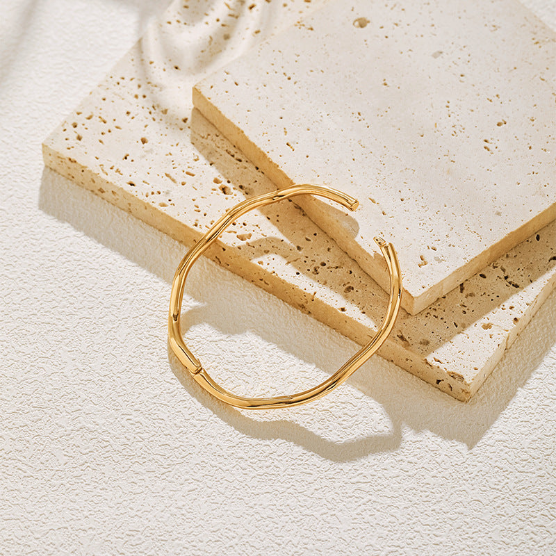 18K Gold Bangle Bracelet for Women | Minimalist Gold Cuff | Elegant Stackable Wrist Jewelry Gift