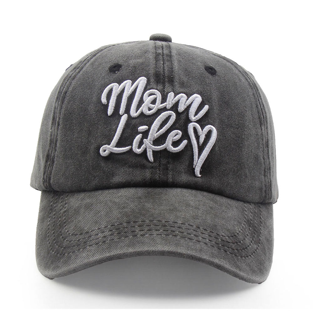 Mom Life Embroidered Baseball Cap | Adjustable Washed Cotton Hat for Women