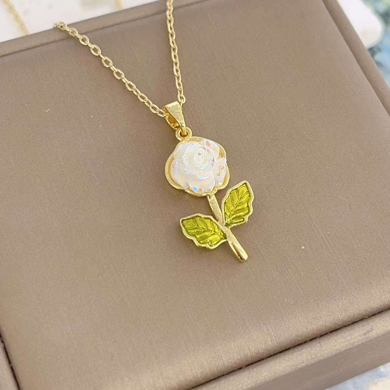 Gardenia Flower Pendant Necklace for Women | Gold Plated Clavicle Chain | Elegant Floral Jewelry Gift