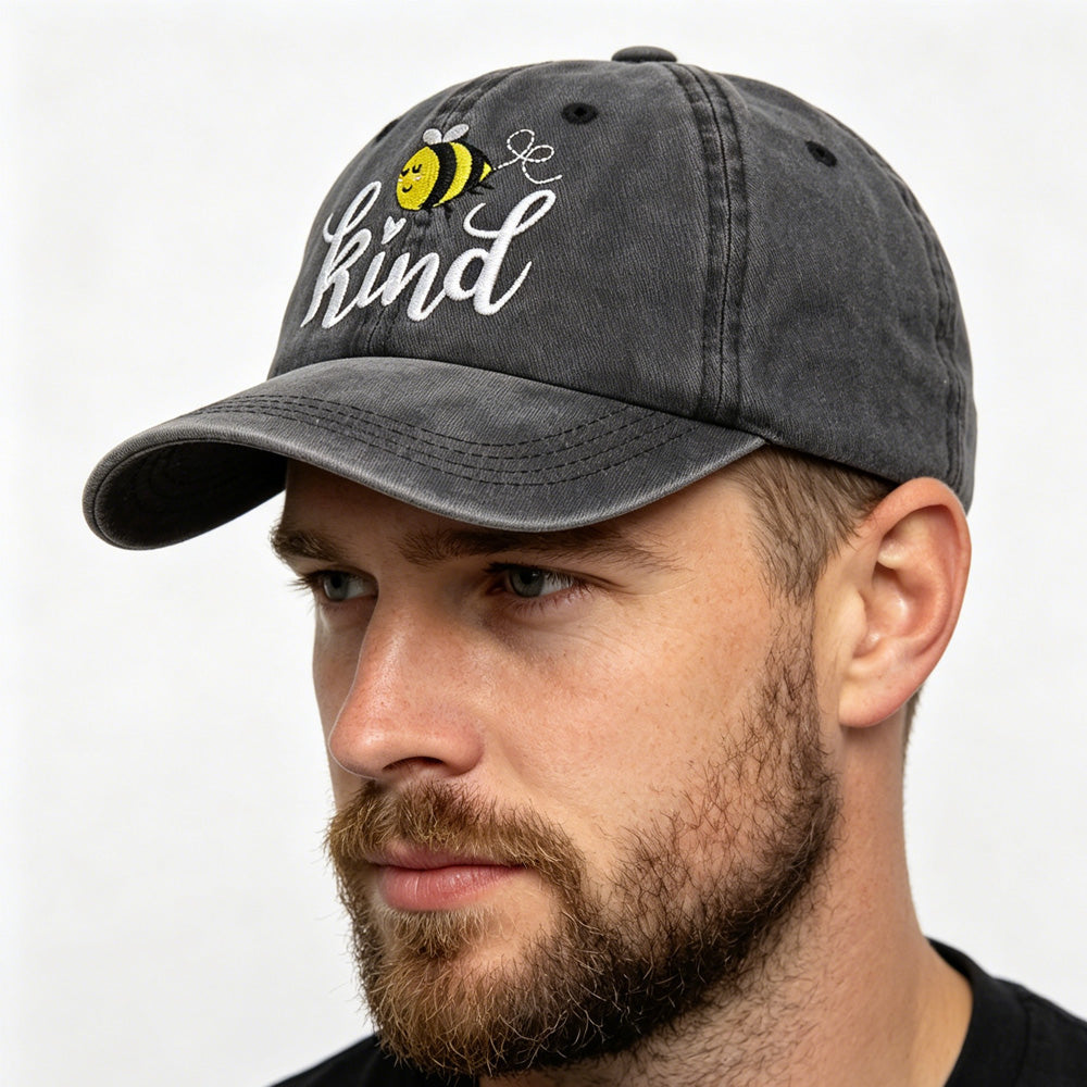 Bee Kind Embroidered Baseball Cap | Washed Cotton Low-Profile Hat for Women & Men