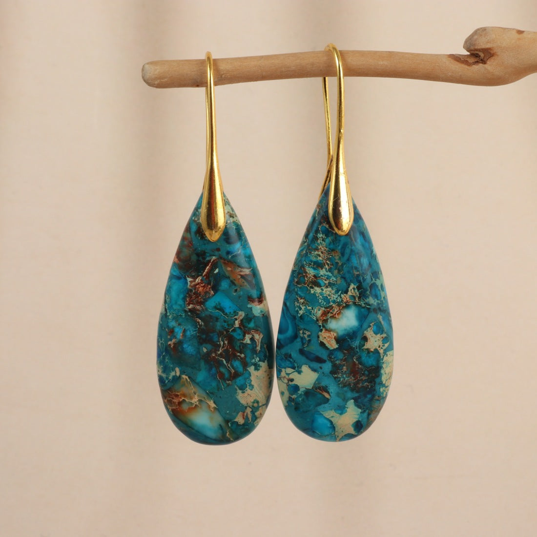 Natural Stone Teardrop Earrings for Women | Turquoise & Gemstone Dangle Earrings | Boho Minimalist Jewelry Gift