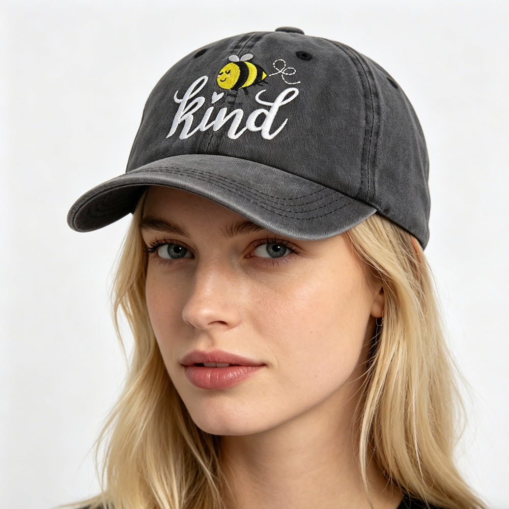 Bee Kind Embroidered Baseball Cap | Washed Cotton Low-Profile Hat for Women & Men
