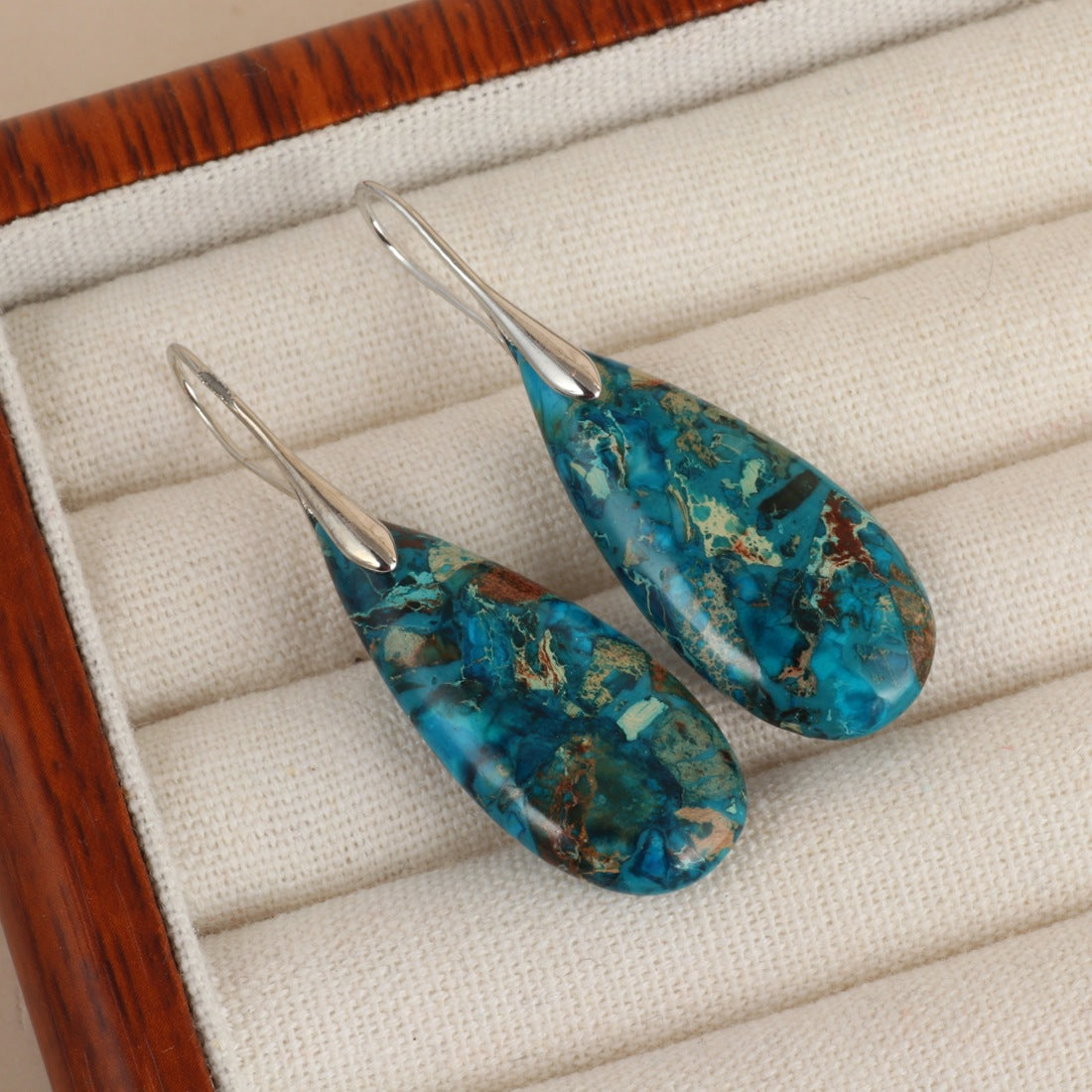 Natural Stone Teardrop Earrings for Women | Turquoise & Gemstone Dangle Earrings | Boho Minimalist Jewelry Gift