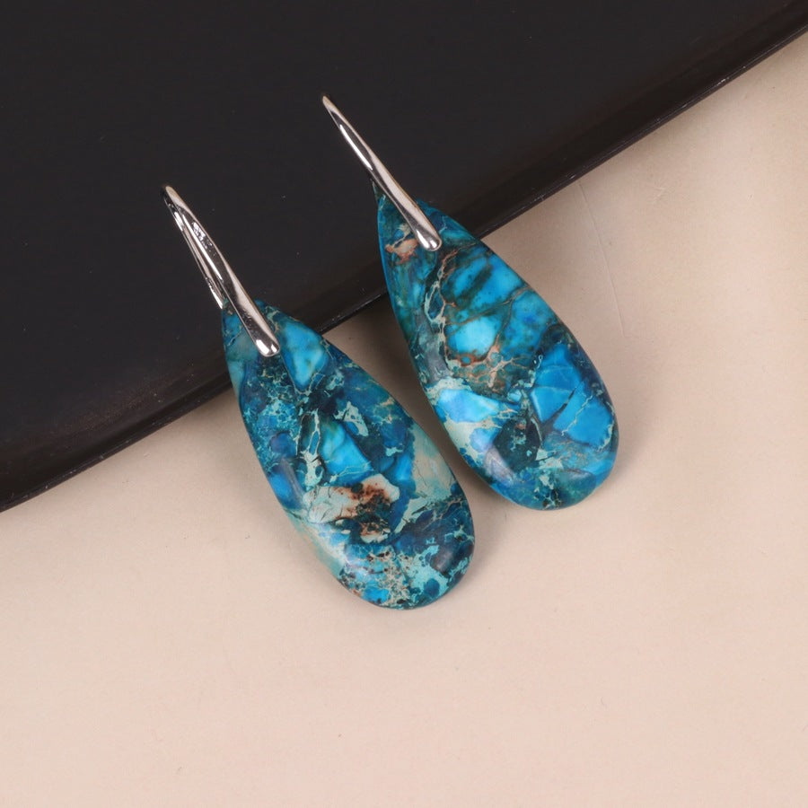 Natural Stone Teardrop Earrings for Women | Turquoise & Gemstone Dangle Earrings | Boho Minimalist Jewelry Gift