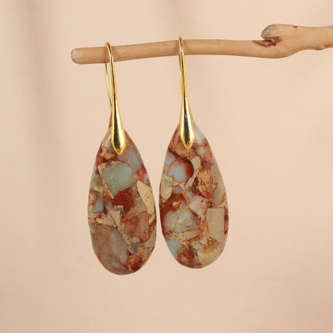 Natural Stone Teardrop Earrings for Women | Turquoise & Gemstone Dangle Earrings | Boho Minimalist Jewelry Gift