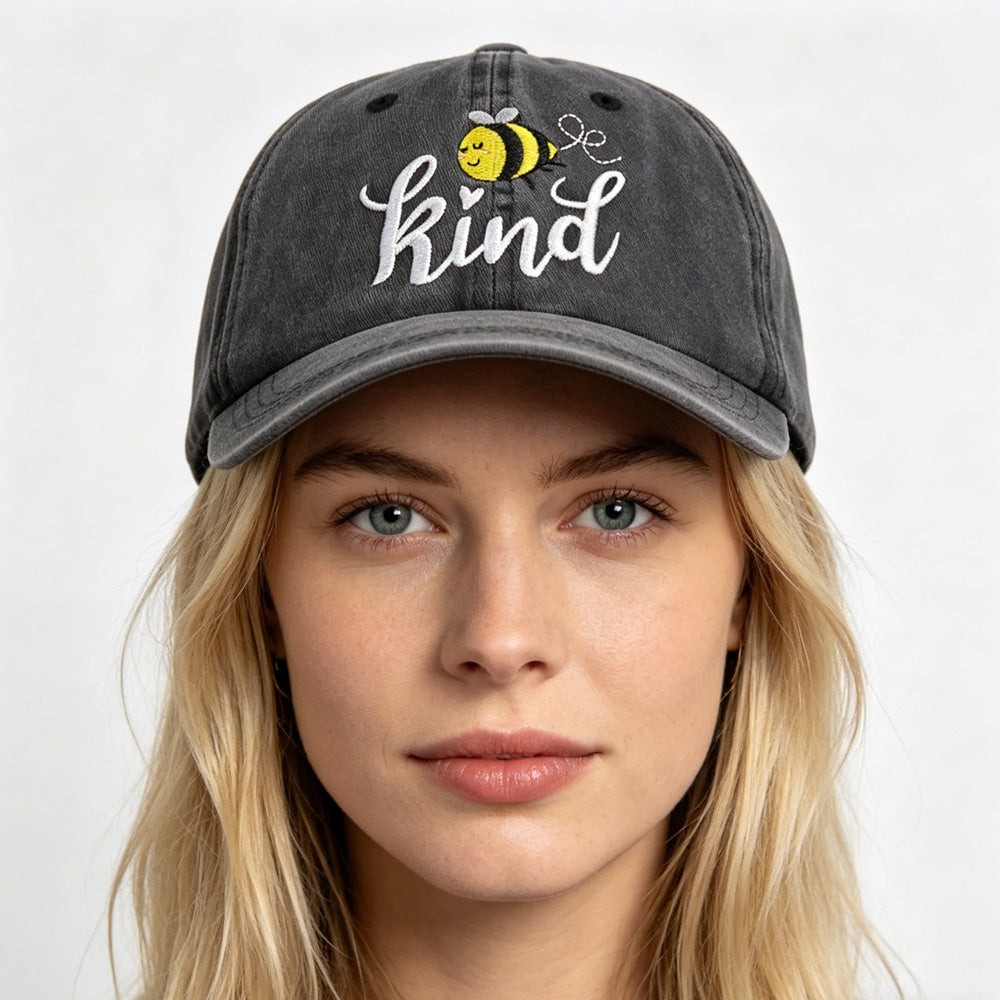 Bee Kind Embroidered Baseball Cap | Washed Cotton Low-Profile Hat for Women & Men