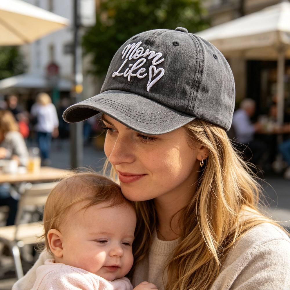 Mom Life Embroidered Baseball Cap | Adjustable Washed Cotton Hat for Women