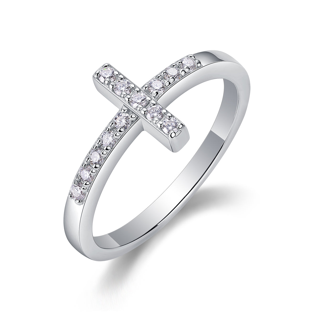 Holy Cross Moissanite Ring | Platinum Plated S925 Sterling Silver | Luxury Christian Faith Jewelry Gift for Women