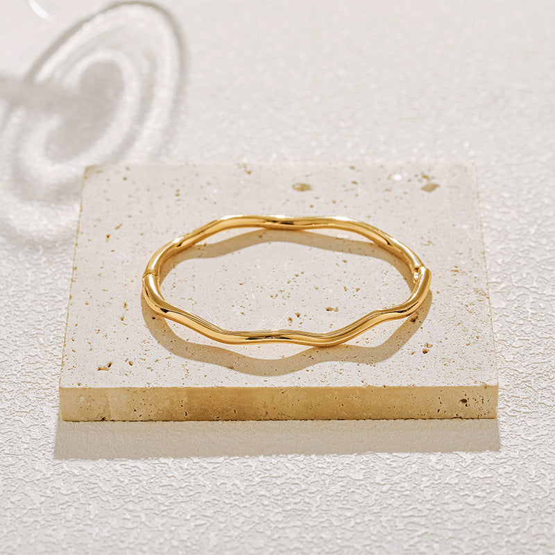 18K Gold Bangle Bracelet for Women | Minimalist Gold Cuff | Elegant Stackable Wrist Jewelry Gift
