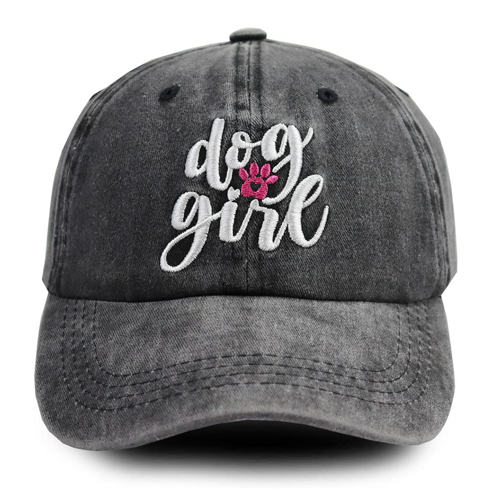 Dog Girl Embroidered Baseball Cap | Vintage Washed Cotton Hat for Dog Moms | Cute Dog Lover Gift