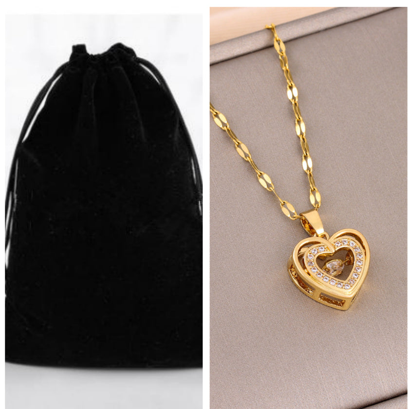 Double-Layer Heart Necklace with Rhinestones | Women's Titanium Steel Pendant