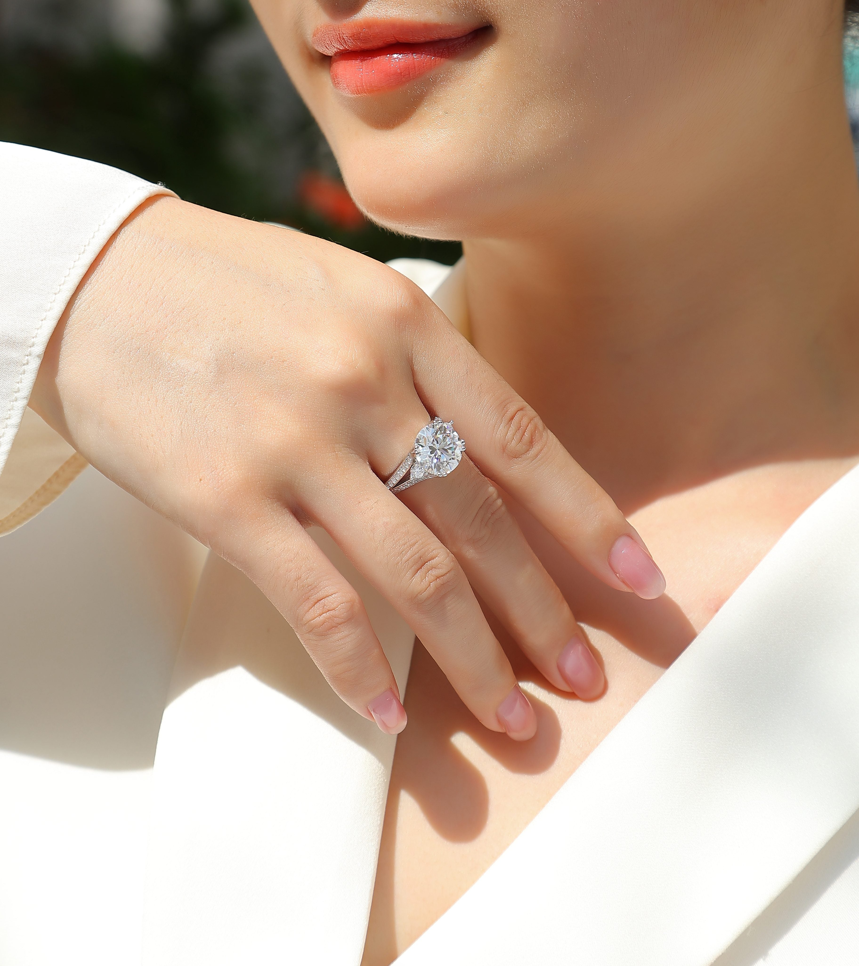 5 Carat Moissanite Engagement Ring | Platinum Plated S925 Sterling Silver | Luxury Diamond Alternative Ring for Women