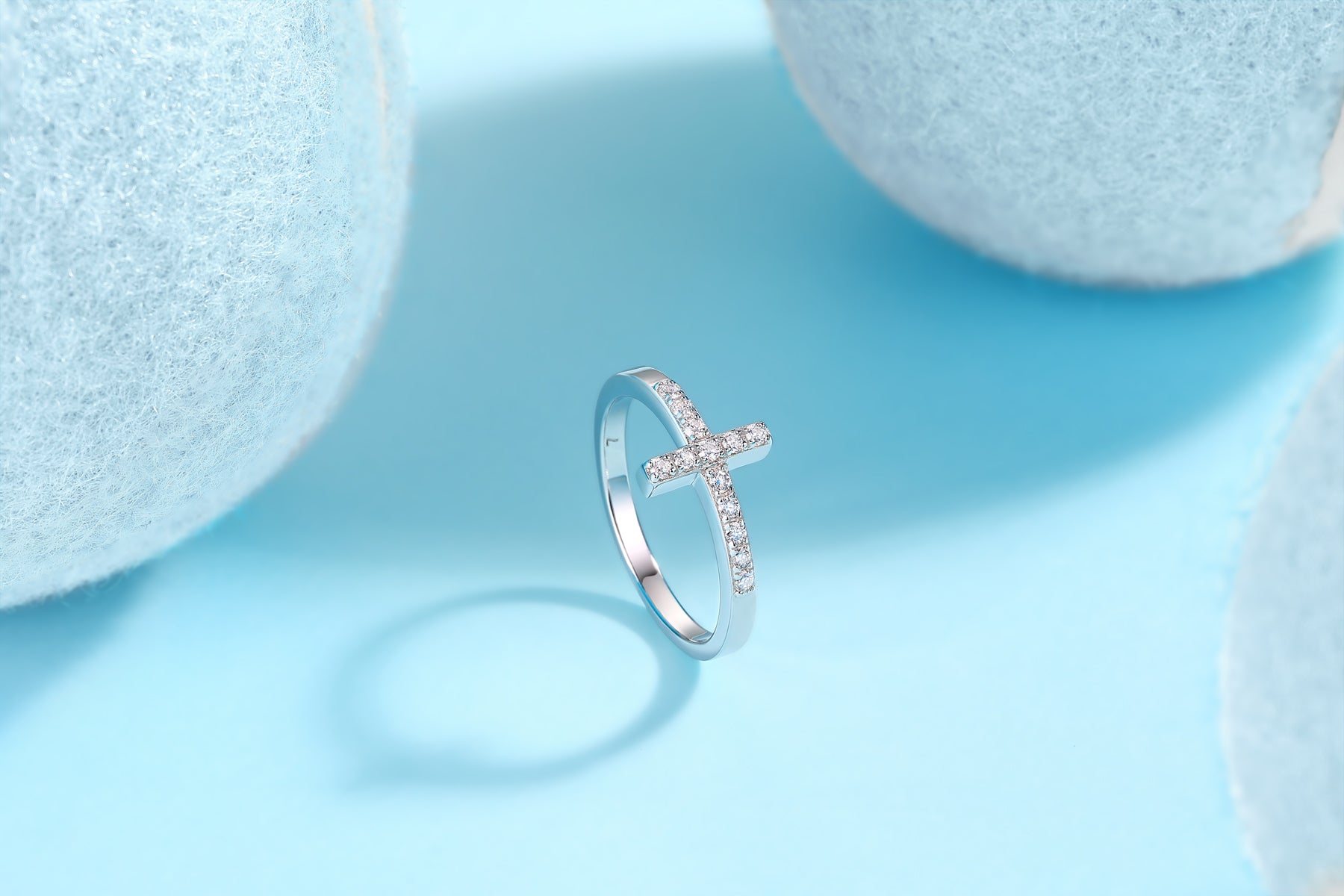 Holy Cross Moissanite Ring | Platinum Plated S925 Sterling Silver | Luxury Christian Faith Jewelry Gift for Women