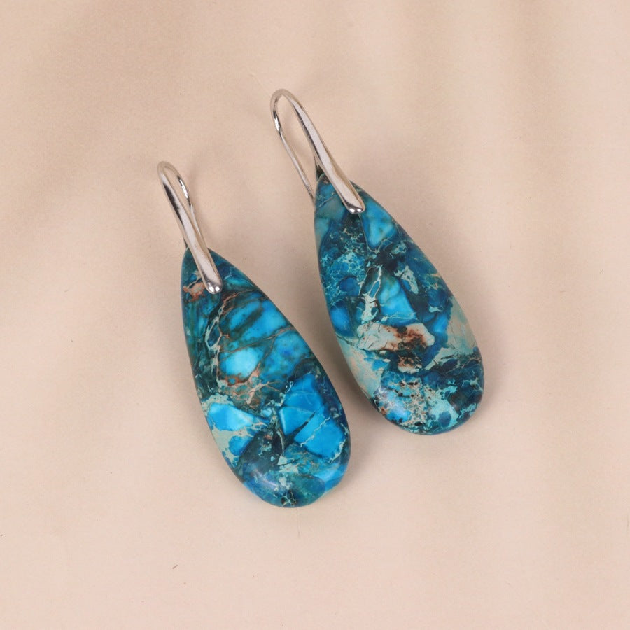 Natural Stone Teardrop Earrings for Women | Turquoise & Gemstone Dangle Earrings | Boho Minimalist Jewelry Gift